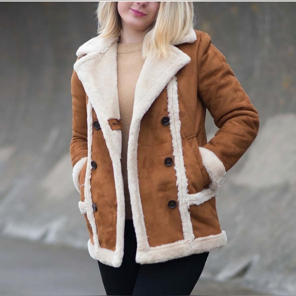 Topshop Faux Fur Shearling Tan Coat - Picture 2 of 16